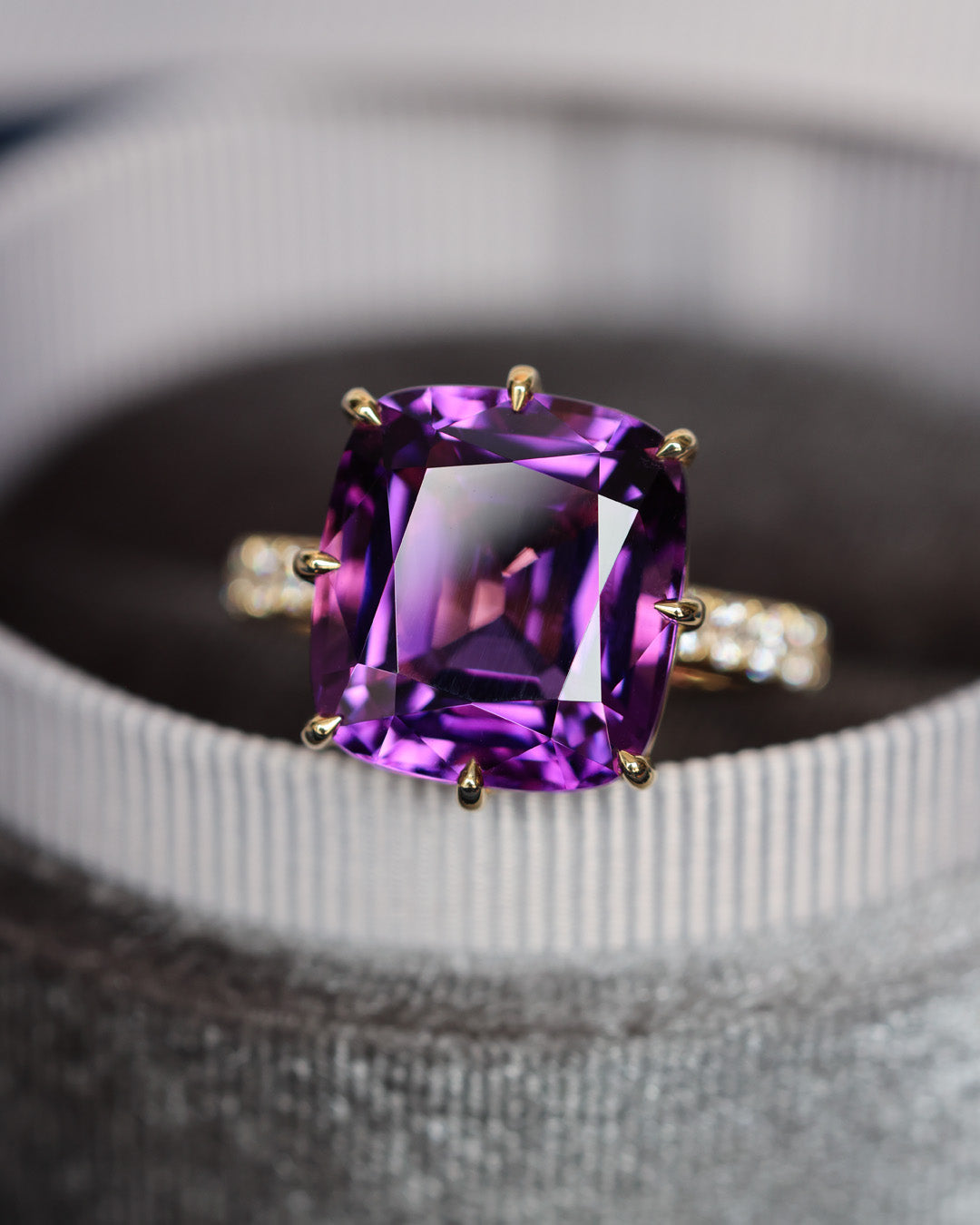 8.44ct Antique Cut Amethyst And Diamond Ring