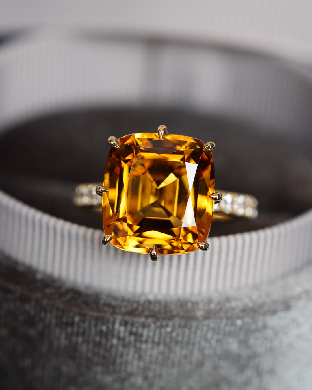 8.20ct Antique Cut Citrine And Diamond Ring