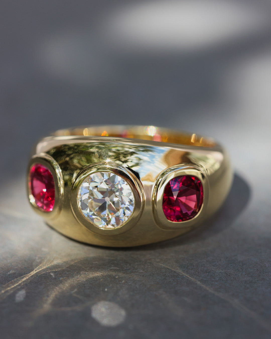 1.21ct Antique Cut Diamond & Spinel Ring