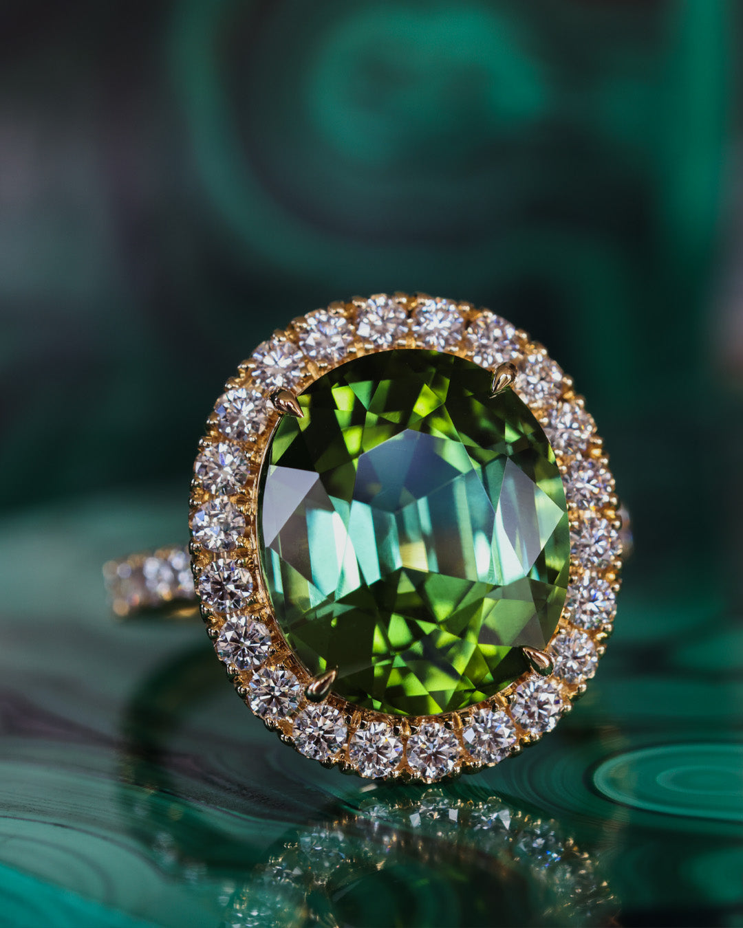 Green Tourmaline & Diamond Crown Ring