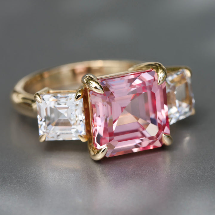 Asscher Cut Pink Sapphire Deco Ring