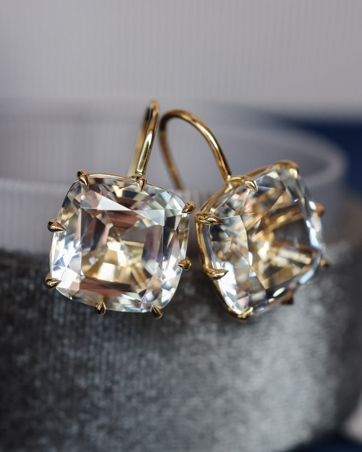 25.03 Carat Antique Cushion Cut Topaz Earrings