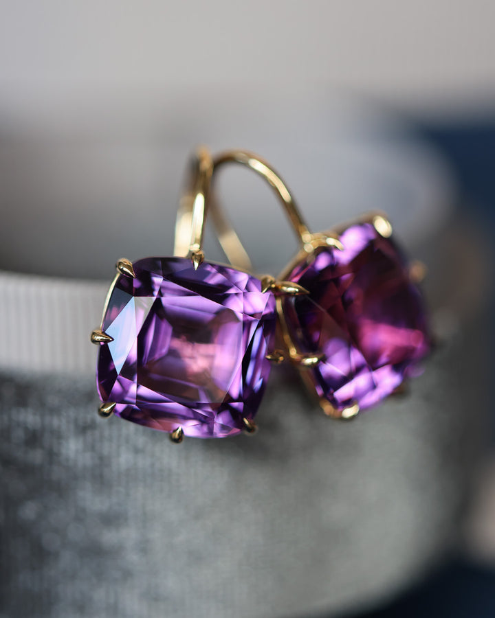 18.62 Carat Antique Cushion Cut Amethyst Earrings