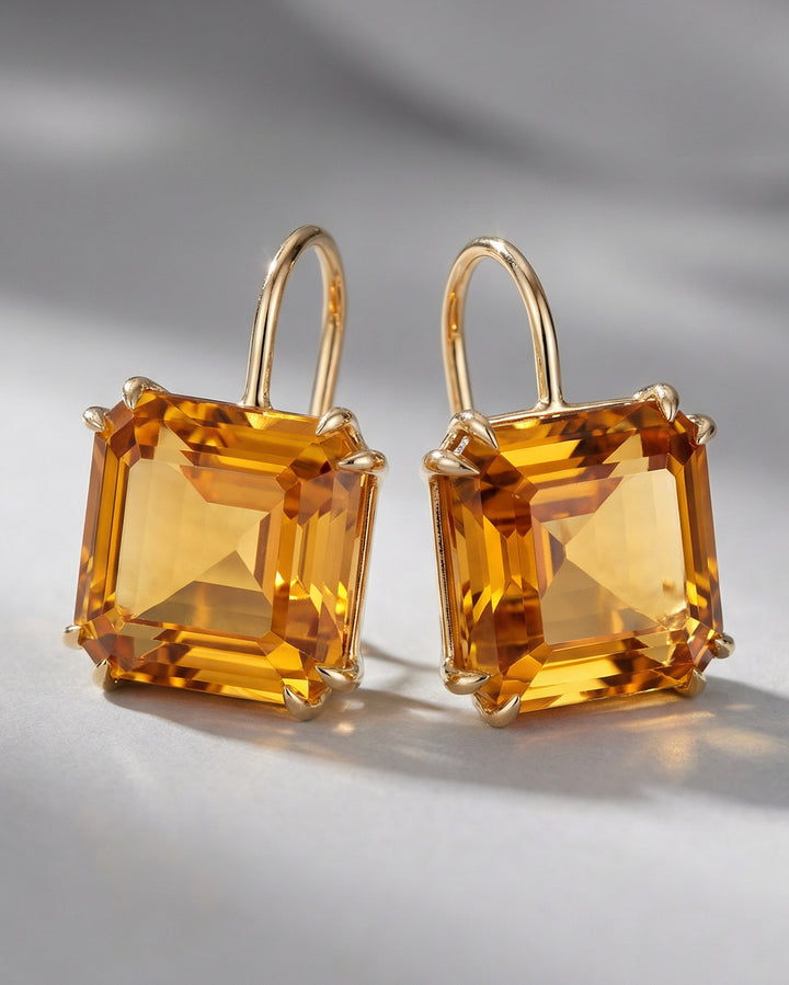 Asscher Cut Citrine Earrings