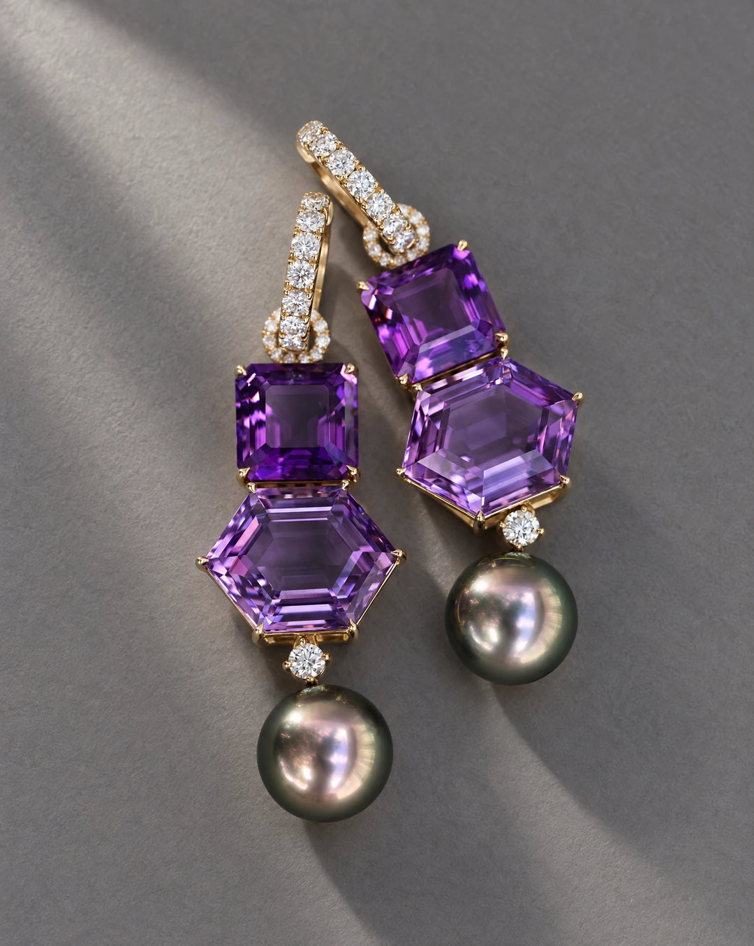 Amethyst & Tahitian Pearl Earrings, 27ct
