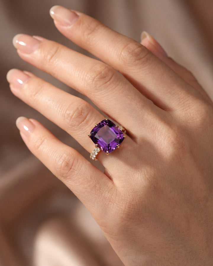Antique Cut Amethyst & Diamond Ring