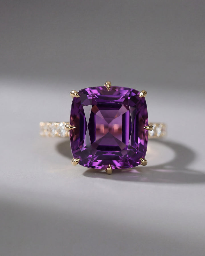Antique Cut Amethyst & Diamond Ring