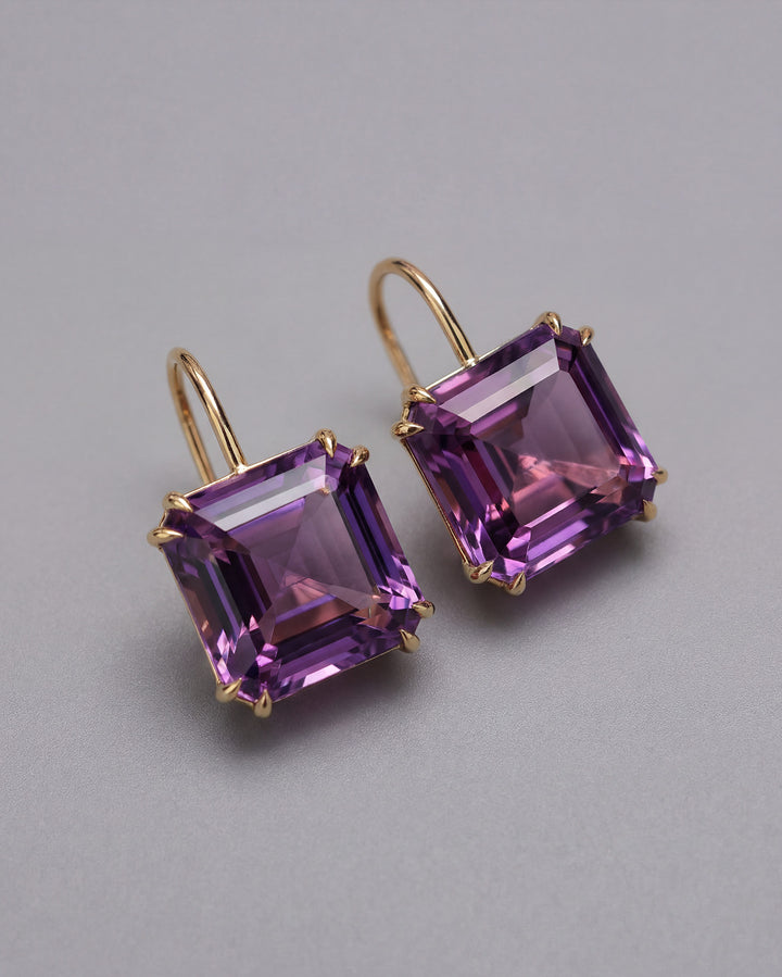 Asscher Cut Amethyst Earrings