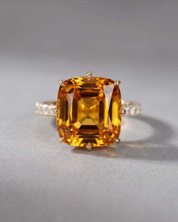 Antique Cut Citrine & Diamond Ring