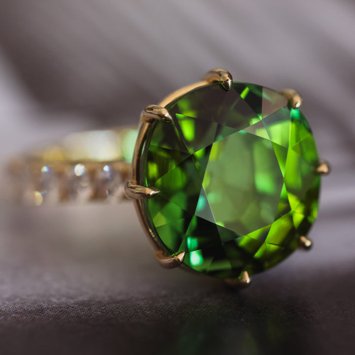 11.89 Carat Green Tourmaline and Diamond Ring