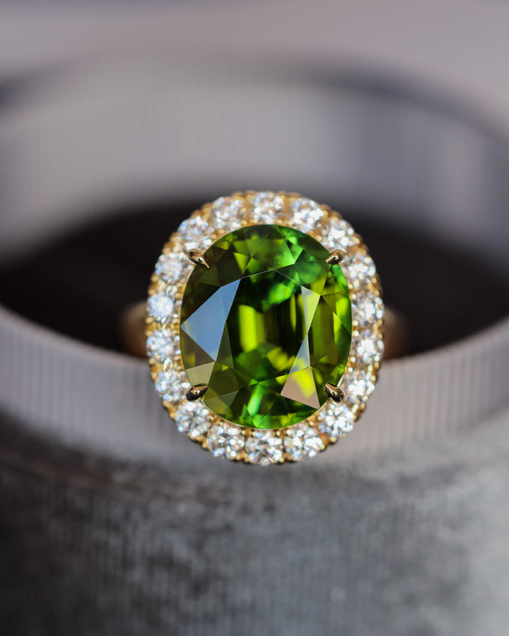 8.71 Carat Green Tourmaline and Diamond Ring