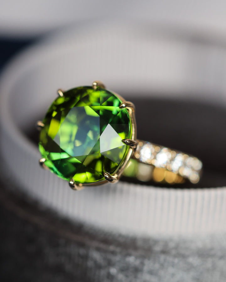 11.89 Carat Green Tourmaline and Diamond Ring