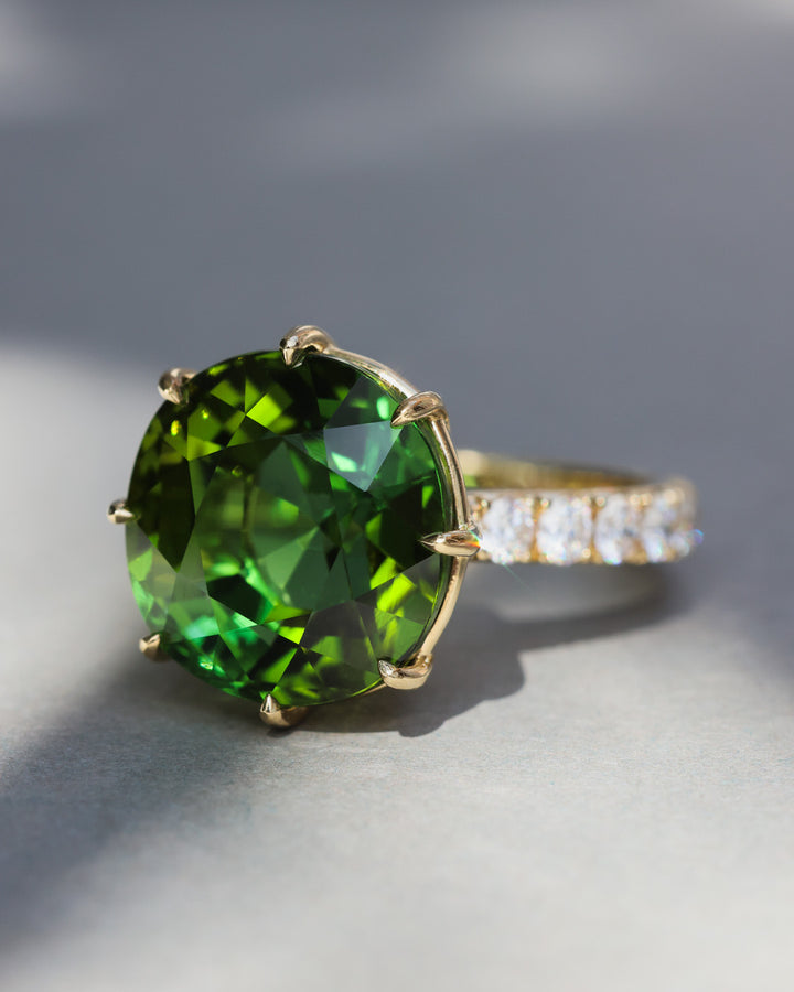 11.89 Carat Green Tourmaline and Diamond Ring