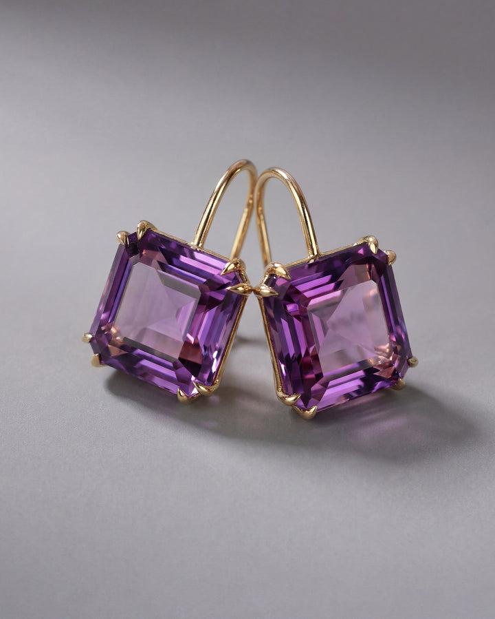 Asscher Cut Amethyst Earrings