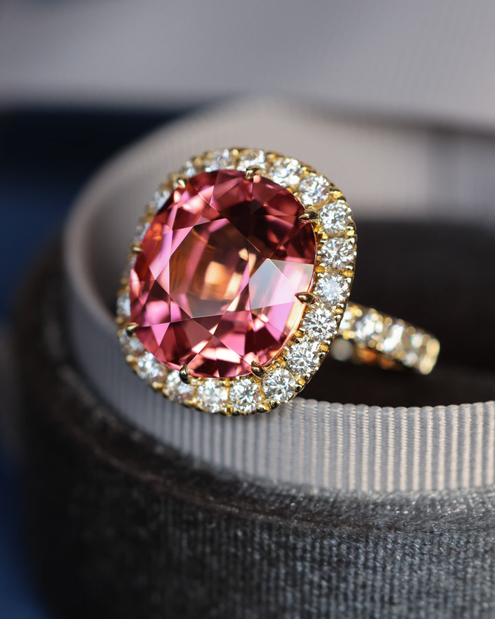 14.79 Carat Pink Tourmaline and Diamond Ring