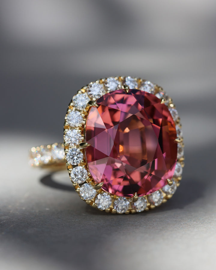 14.79 Carat Pink Tourmaline and Diamond Ring