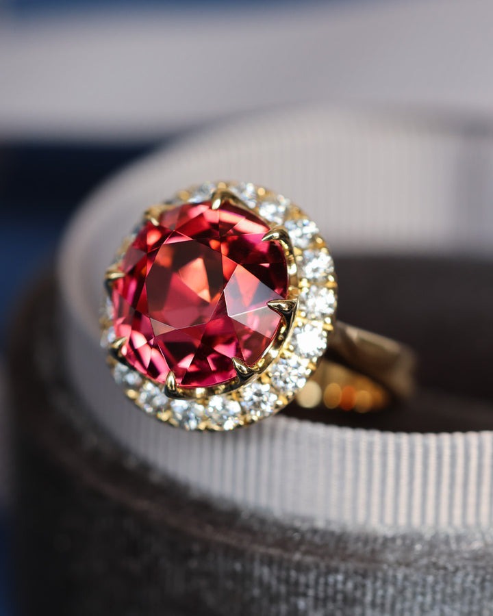 9.61 Carat Pink Tourmaline and Diamond Ring