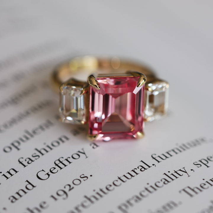 Emerald Cut Pink Sapphire Orsay Ring