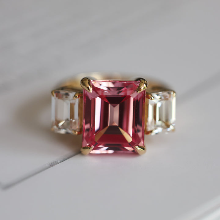 Emerald Cut Pink Sapphire Orsay Ring