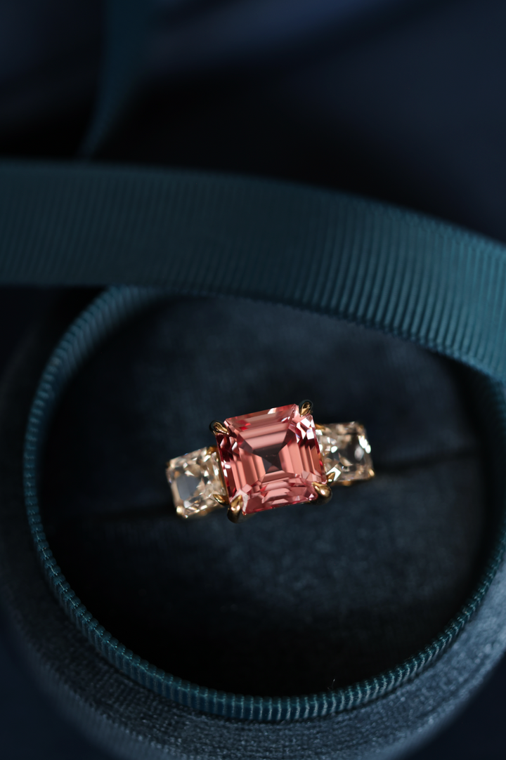 Asscher Cut Pink Sapphire Deco Ring