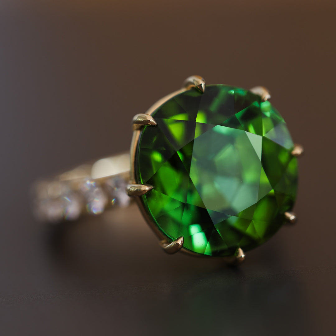 11.89 Carat Green Tourmaline and Diamond Ring