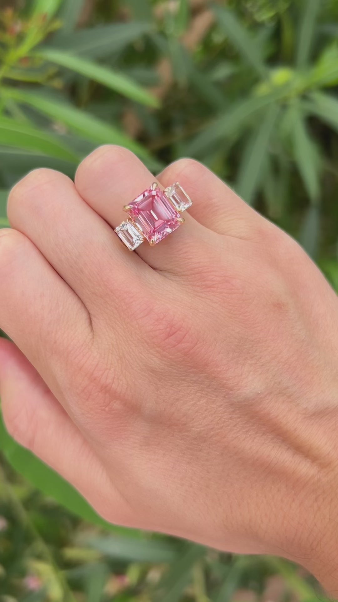 Emerald Cut Pink Sapphire Orsay Ring