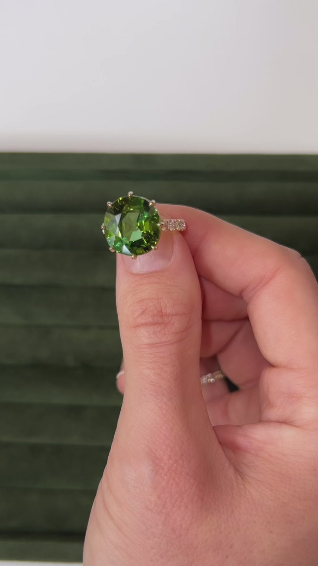 11.89 Carat Green Tourmaline and Diamond Ring