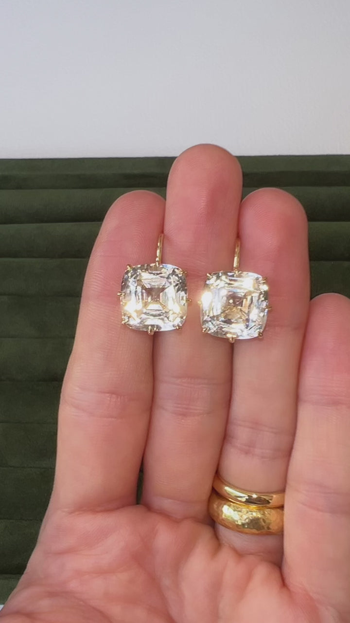 25.03 Carat Antique Cushion Cut Topaz Earrings