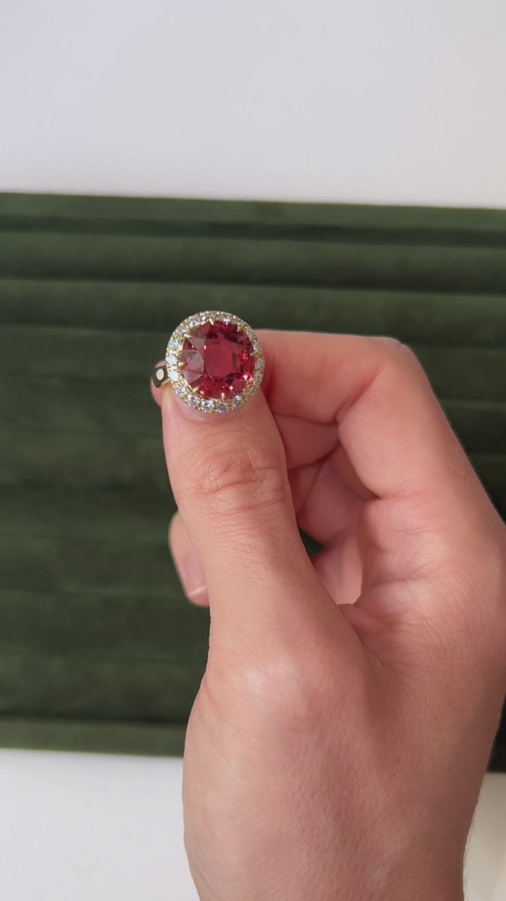 9.61 Carat Pink Tourmaline and Diamond Ring