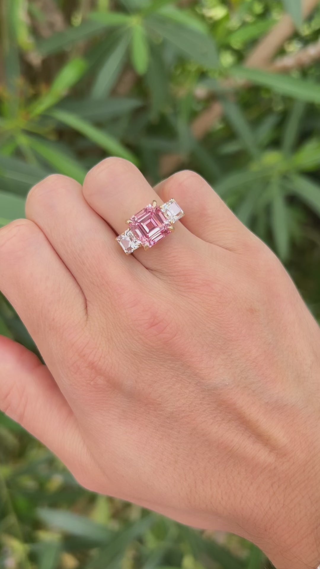 Asscher Cut Pink Sapphire Deco Ring