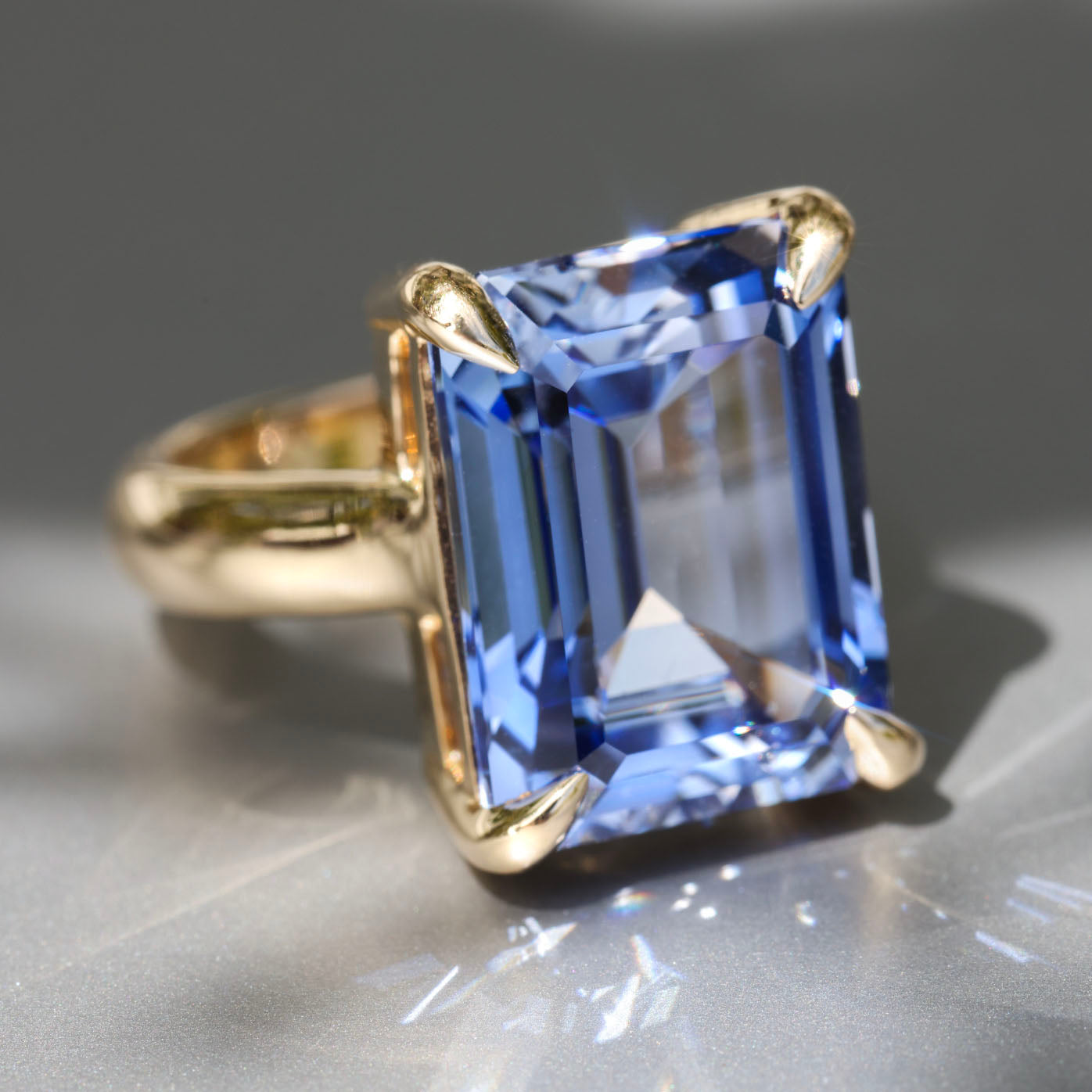 Blue sapphire emerald on sale cut ring