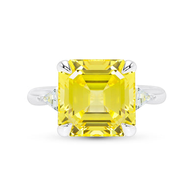 Asscher Cut Yellow Sapphire 3 Stone Ring