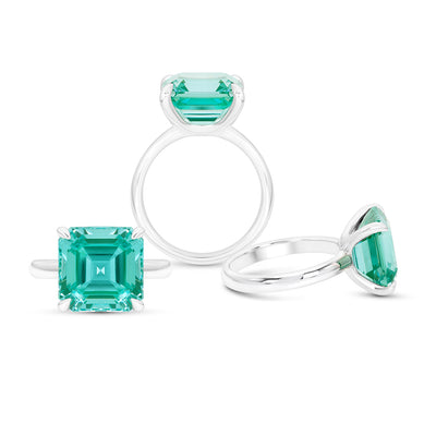 Teal Green Spinel Riviera Ring