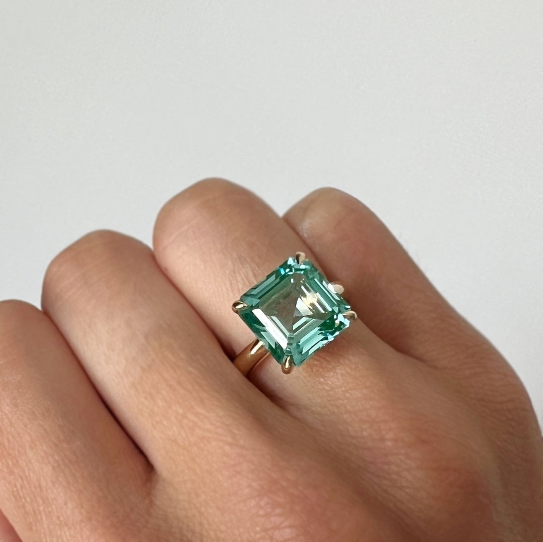Teal Green Spinel Riviera Ring