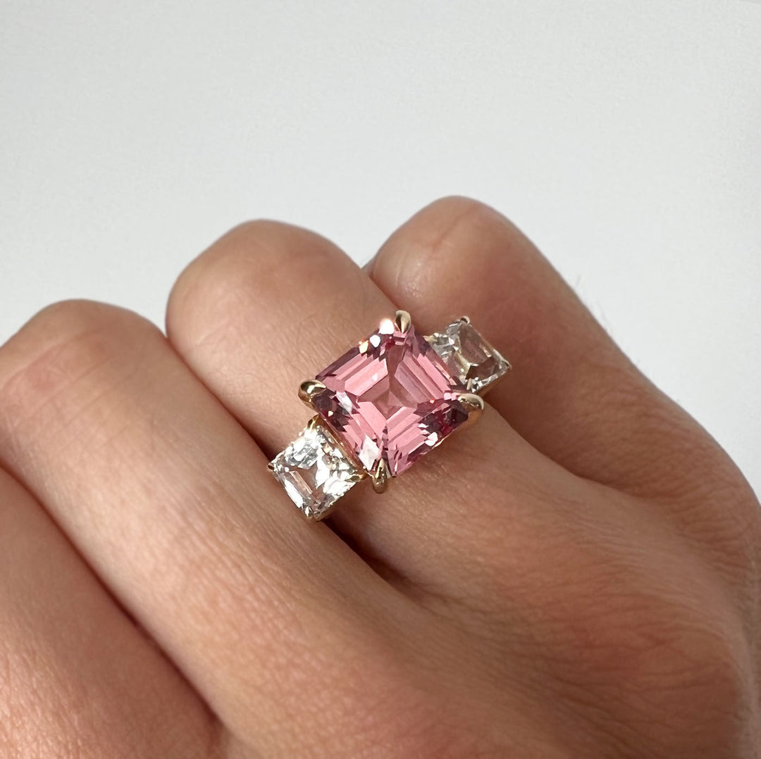 Asscher Cut Pink Sapphire Deco Ring