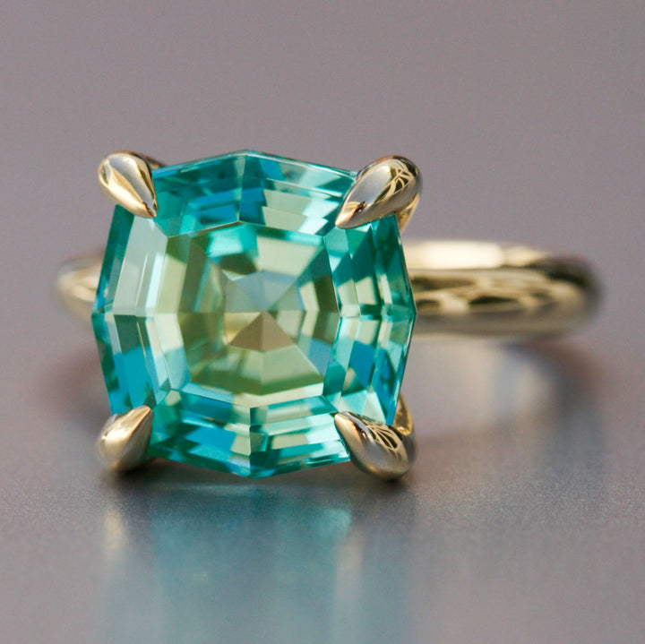 *SOLD* Octagon Cut Teal Green Spinel Regency Ring