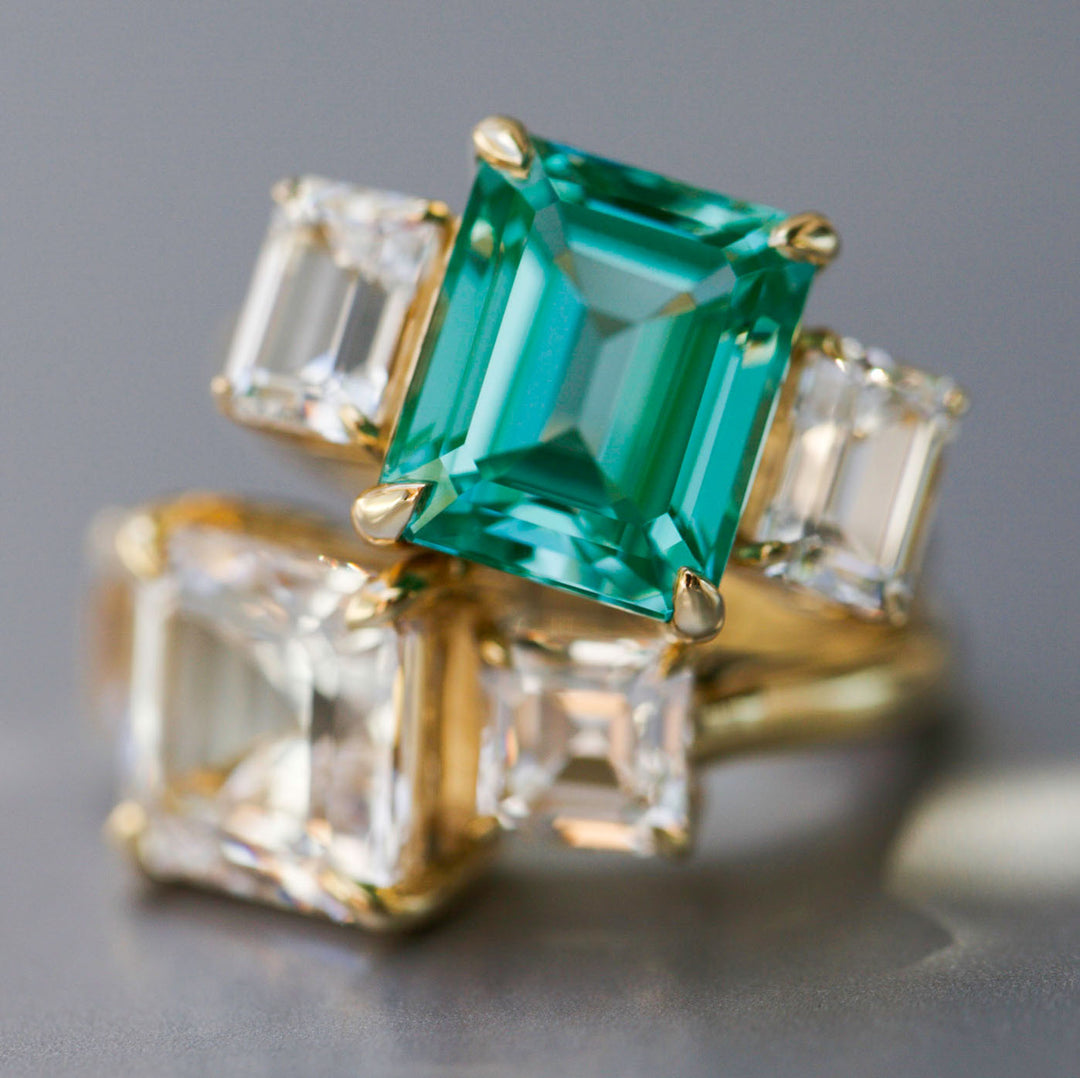 Teal Green Spinel Orsay Ring